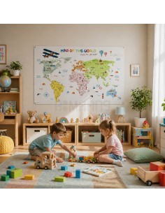 پوستر دکوراتیو نقشه جهان کودک رنگی