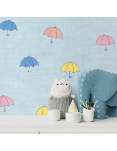 کاغذ دیواری کودک طرح چترهای رنگی کوچک | آبی کد 12004