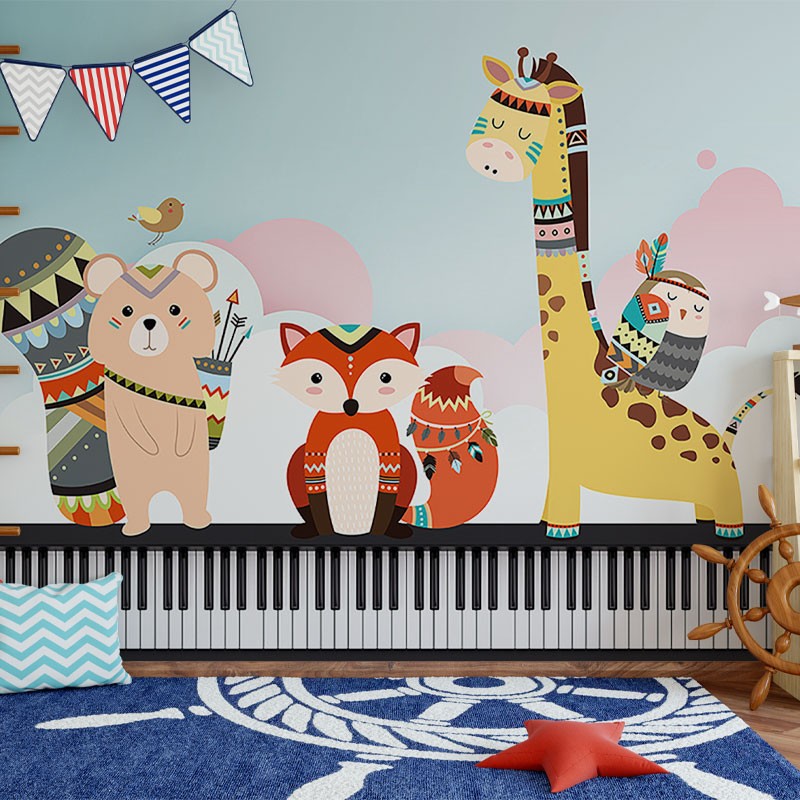 پوستر دیواری کودک پیانوی حیوانات مدل BKW136-1