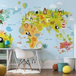 پوستر دیواری کودک نقشه حیوانات جهان مدل BKW267-1