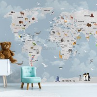 پوستر دیواری کودک نقشه جهان و حیوانات مدل BKW274-3