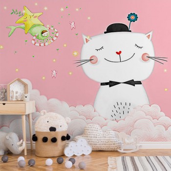 پوستر دیواری کودک گربه‌ شاد مدل BKW013-1