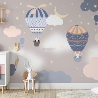 پوستر دیواری کودک بالون سواری در آسمان مدل BKW338-1