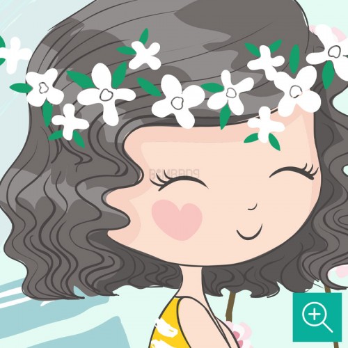 جزئیات تصویرسازی فانتزی دخترک روی تاب در پوستر دیواری کودک