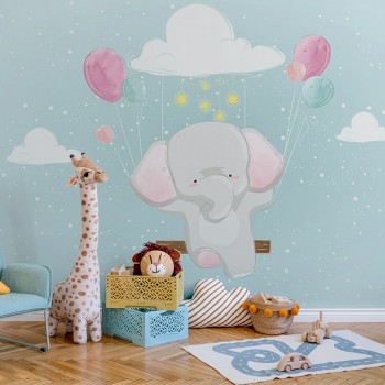 پوستر دیواری کودک فیل و بالون بادکنکی مدل BKW018-1