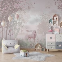 پوستر دیواری کودک اسب تک شاخ و فرشته ها مدل BKW391-4