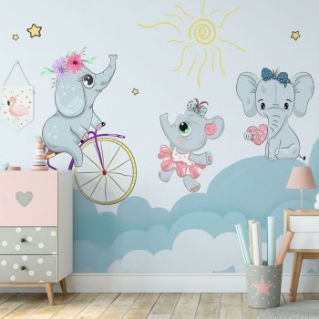 پوستر دیواری کودک فیل های بازیگوش مدل BKW011-1