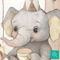 جزئیات فیل آبرنگی در پوستر دیواری کودک وقت مهمانی