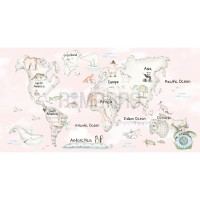 پوستر دیواری کودک نقشه جهان و حیوانات مدل BKW466-2