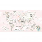 پوستر دیواری کودک نقشه جهان و حیوانات مدل BKW466-2