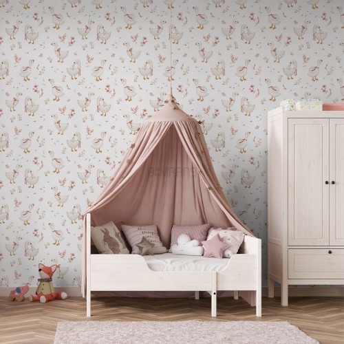 کاغذ دیواری کودک غاز ها و گلبرگ ها-1-3