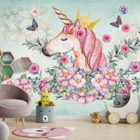 پوستر دیواری کودک اسب تک شاخ افسانه ای مدل BKW082-1